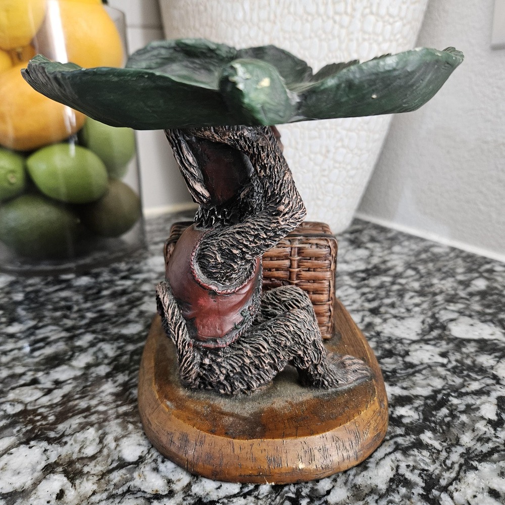VTG Ceramic Denzine Hand Painted Monkey Sculpture Holding Up Leaf Trinket dish - Picture 7 of 10